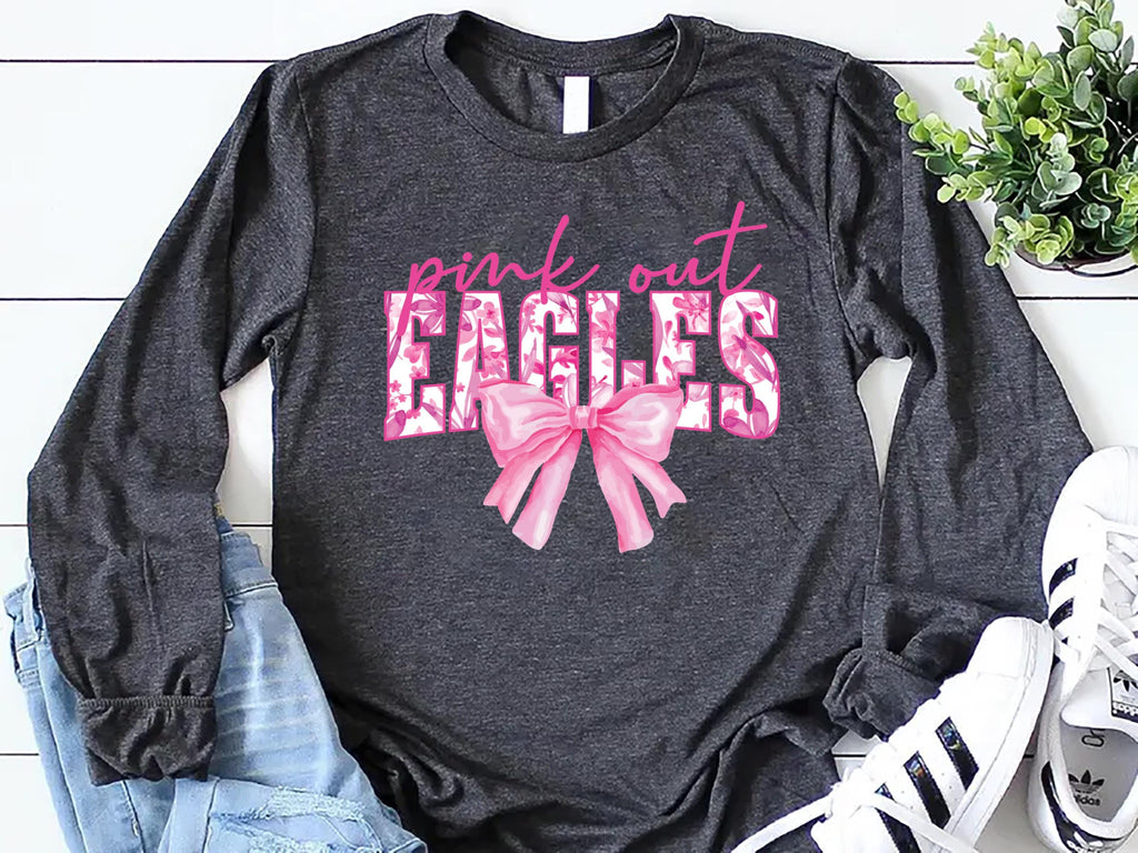 Custom Pink Out Mascot Long Sleeve Shirt, Breast Cancer Awareness Game Day Shirt, Custom School Spirit Tee