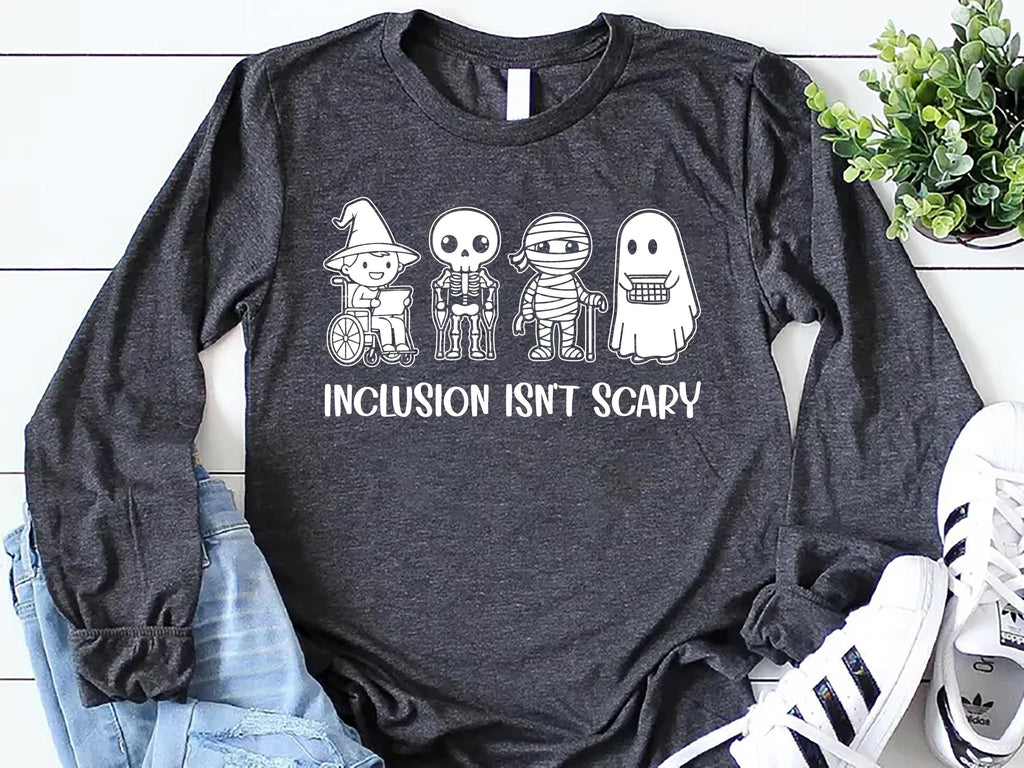 Inclusion Isn’t Scary Halloween Long Sleeve Shirt, SLP Halloween Shirt, Special Ed Teacher Tee