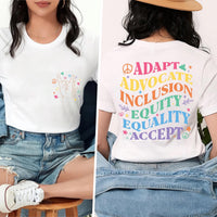 Adapt Advocate Inclusion Equality Equity Accept Shirt, Special Education Teacher, Autism Awareness Tee, Front Back