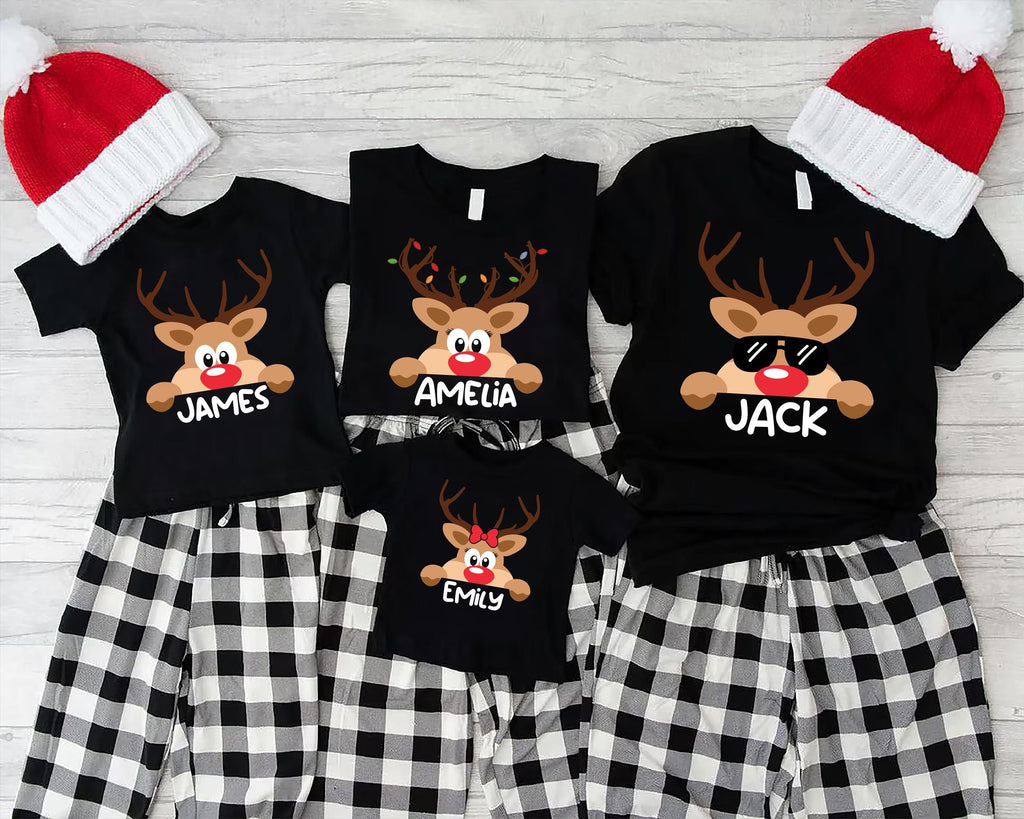 Reindeer Family Christmas Shirt, Personalized Christmas Family Shirt, Custom Family Name Tee
