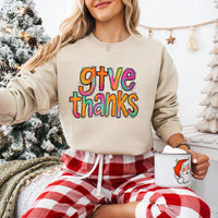 Colorful Brushstroke Give Thanks Sweatshirt, Thankful Grateful Blessed Shirt, Coquette Pumpkin Sweatshirt