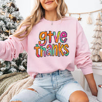 Colorful Brushstroke Give Thanks Sweatshirt, Thankful Grateful Blessed Shirt, Coquette Pumpkin Sweatshirt