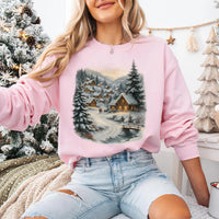 Retro Christmas Winter Village Sweatshirt, Nineties 90s Mountain Pine Trees Shirt, Decorated Cabins Sweatshirt