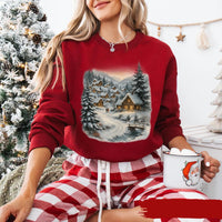 Retro Christmas Winter Village Hoodie, Nineties 90s Mountain Pine Trees Shirt, Decorated Cabins Hoodie
