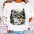 Retro Christmas Winter Village Shirt, Nineties 90s Mountain Pine Trees Shirt, Decorated Cabins Tee