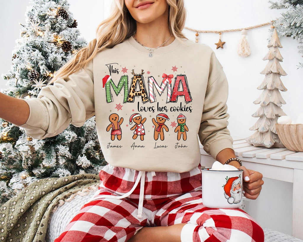 Personalized Christmas Mama Sweatshirt, This Mama Loves Her Cookies Shirt, Custom Gingerbread Sweatshirt