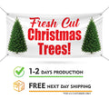 Christmas Trees Here Banner Sign - 13 Oz Heavy Duty Waterproof Christmas Trees Sale Vinyl Banner With Metal Grommets