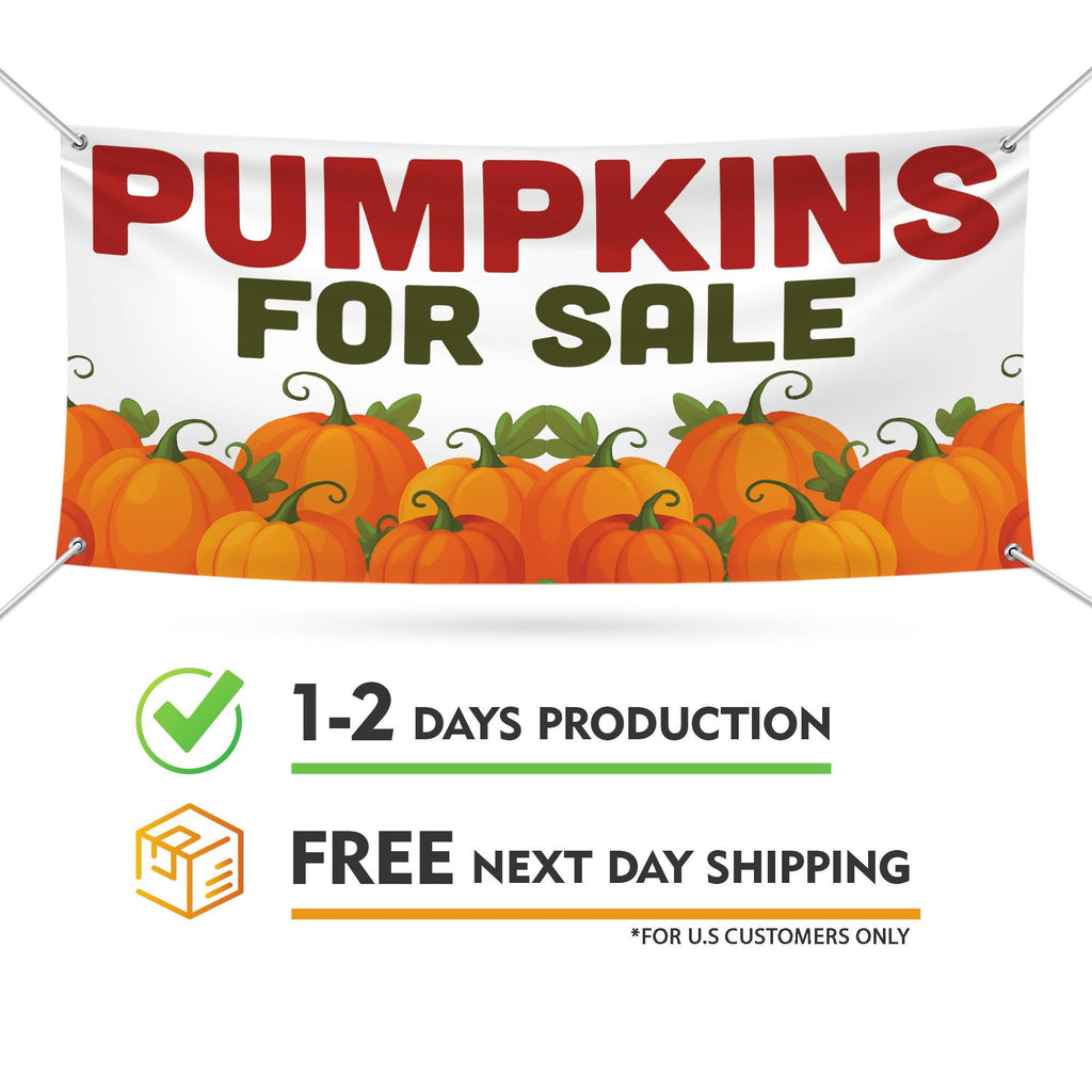 Pumpkins for Sale Banner Sign - 13 Oz Heavy Duty Waterproof Pumpkins Sale Vinyl Banner With Metal Grommets