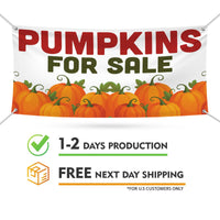 Pumpkins for Sale Banner Sign - 13 Oz Heavy Duty Waterproof Pumpkins Sale Vinyl Banner With Metal Grommets