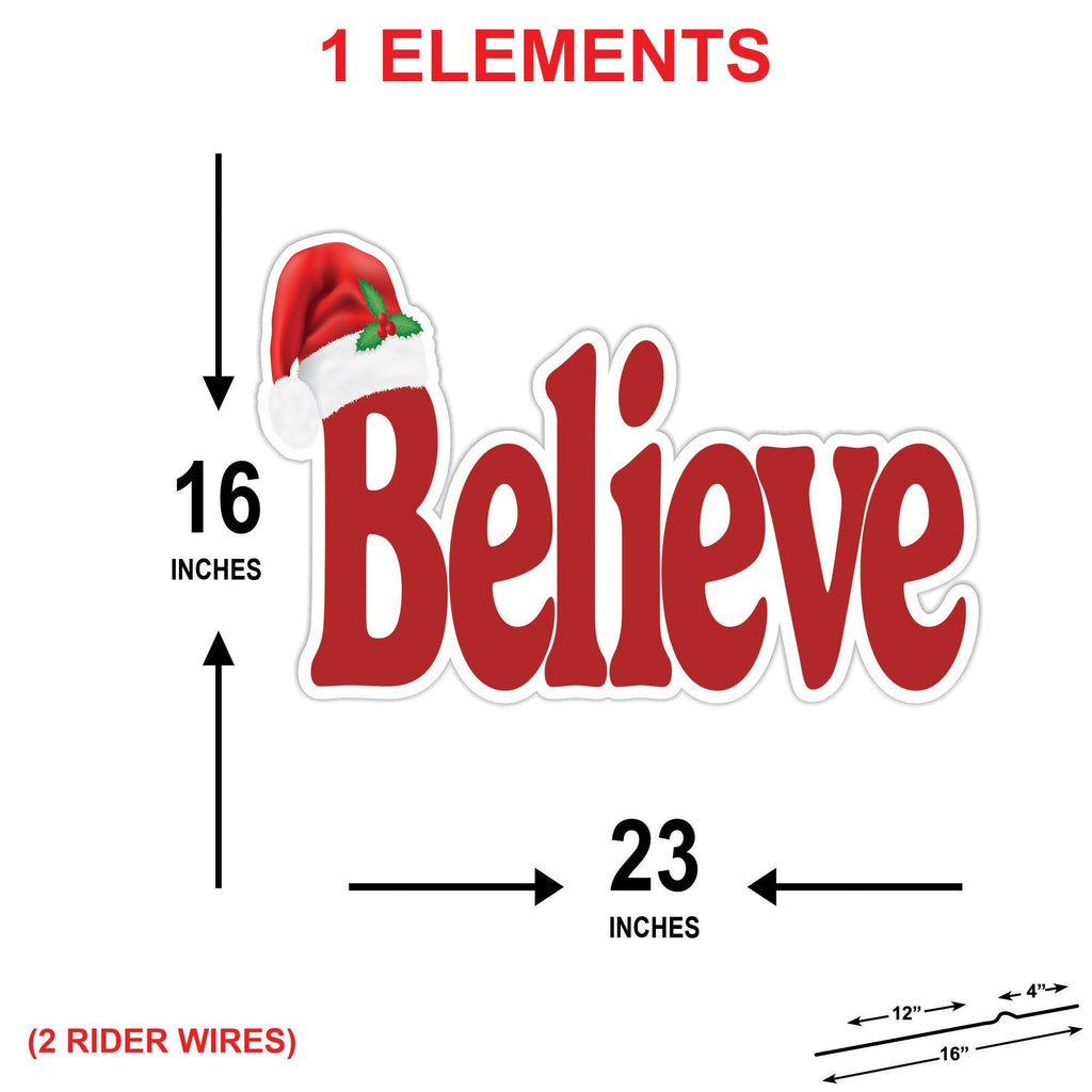 Christmas Believe Yard Sign, Outdoor Holiday Lawn Welcome Decoration with Stakes, Merry Xmas Porch Garden Party Décor for Winter Display