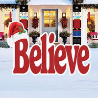 Christmas Believe Yard Sign, Outdoor Holiday Lawn Welcome Decoration with Stakes, Merry Xmas Porch Garden Party Décor for Winter Display