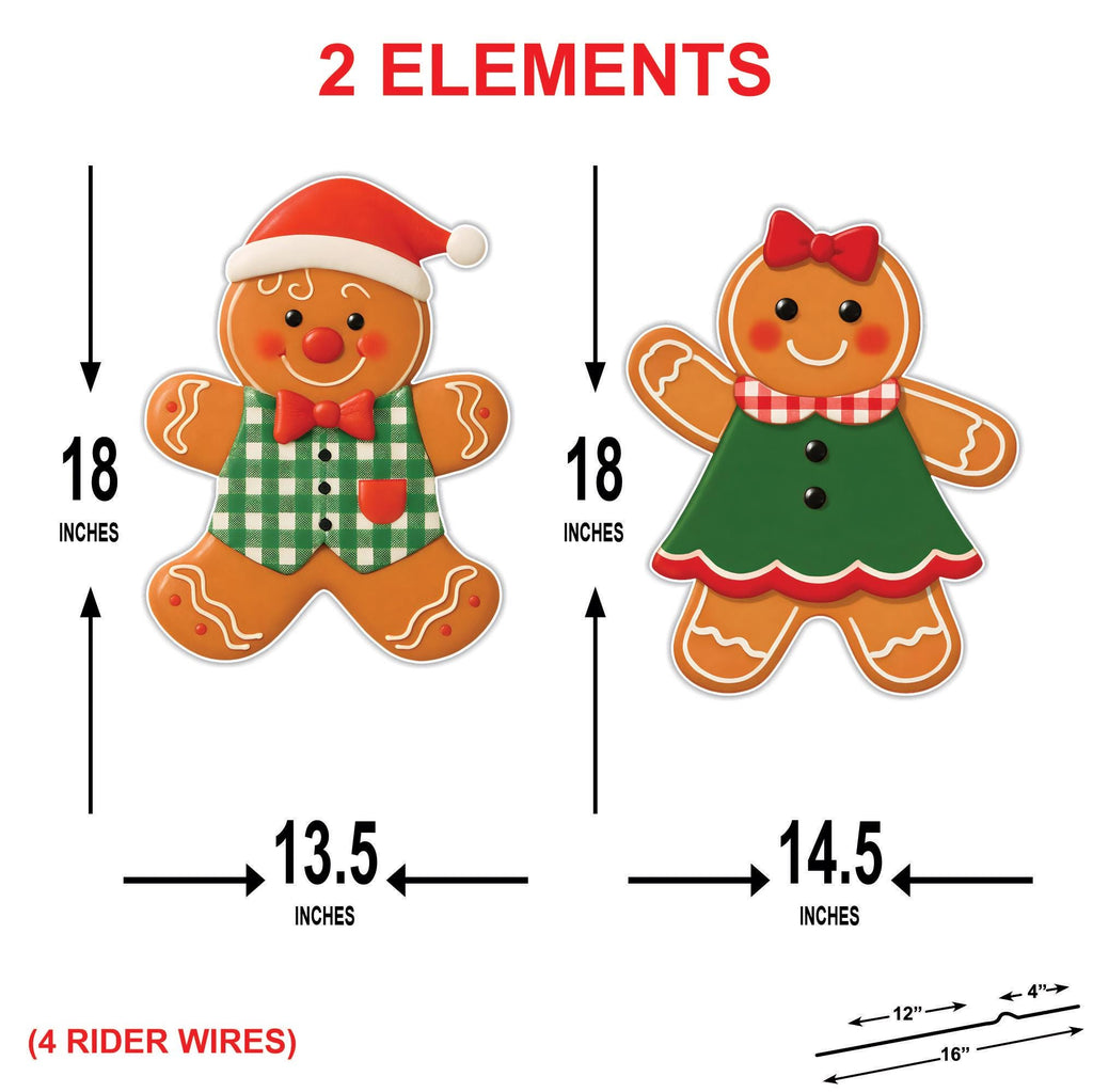Gingerbread Yard Stakes, Outdoor Christmas Lawn Signs with Metal Stakes, Cute Holiday Garden Patio Pathway Xmas Gingerbread Décor