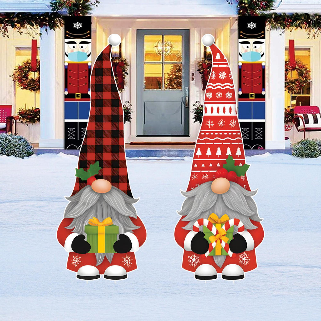 Christmas Gnome Yard Signs, Outdoor Santa Gnome Lawn Decorations with Stakes, Cute Holiday Garden Patio Xmas Décor for Winter Party Display