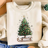 Women’s Holiday Christmas Sweatshirt, Women’s Xmas Tree Crewneck, Christmas Sleigh Sweatshirt