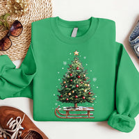 Women’s Holiday Christmas Sweatshirt, Women’s Xmas Tree Crewneck, Christmas Sleigh Sweatshirt