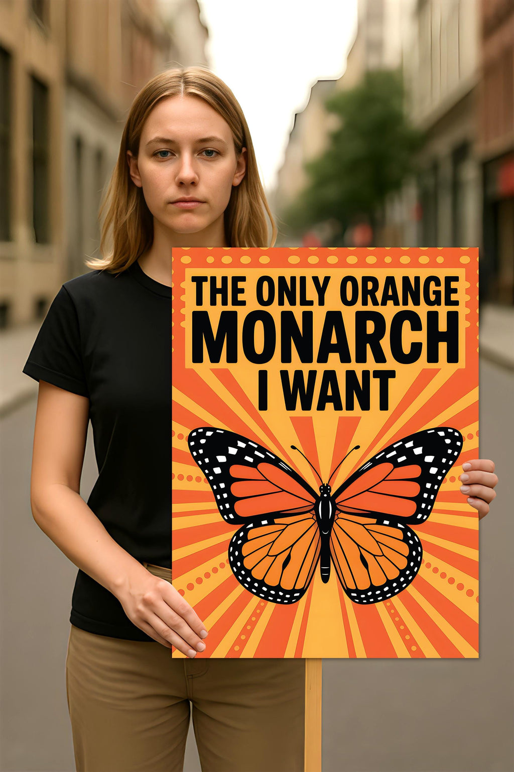 No Kings In America Protest Sign, Anti-Trump, The Only Orange Monarch I Want Political Activist Poster Resist Fascism Rally Sign