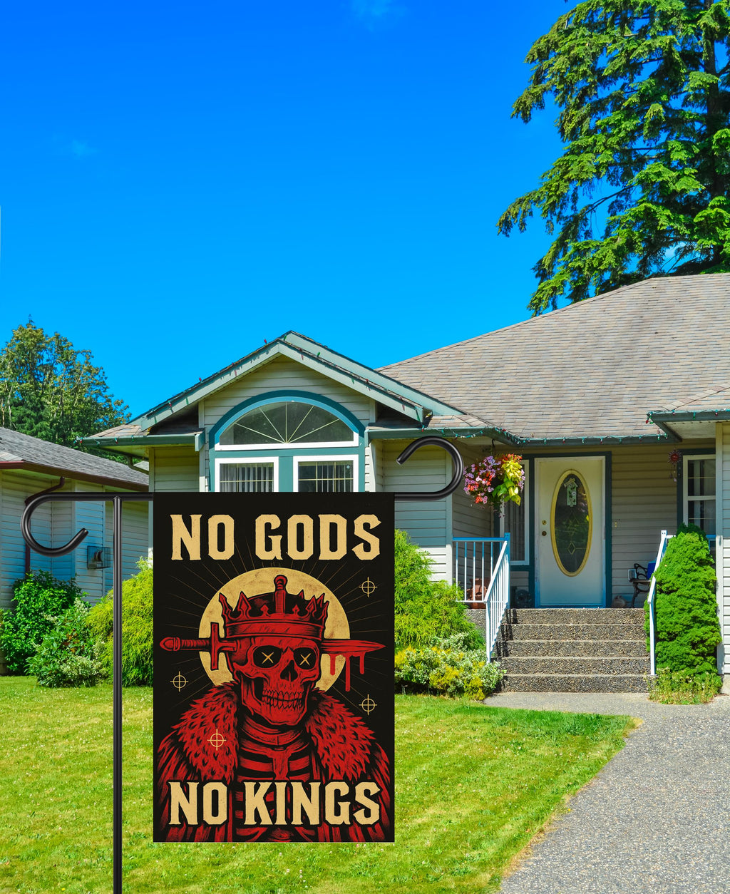 No Kings In America Protest Garden Flag, Double Sided, Democracy Not Oligarchy, Anti-Trump, Resist Racism Flag, Resist Fascism Flag