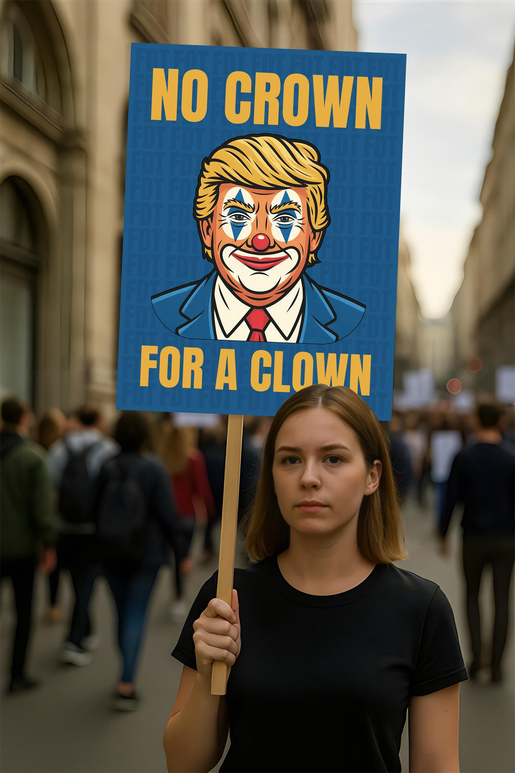 No Kings In America Protest Sign, Anti-Trump, No Crown for a Clown Political Activist Poster Resist Fascism Rally Sign
