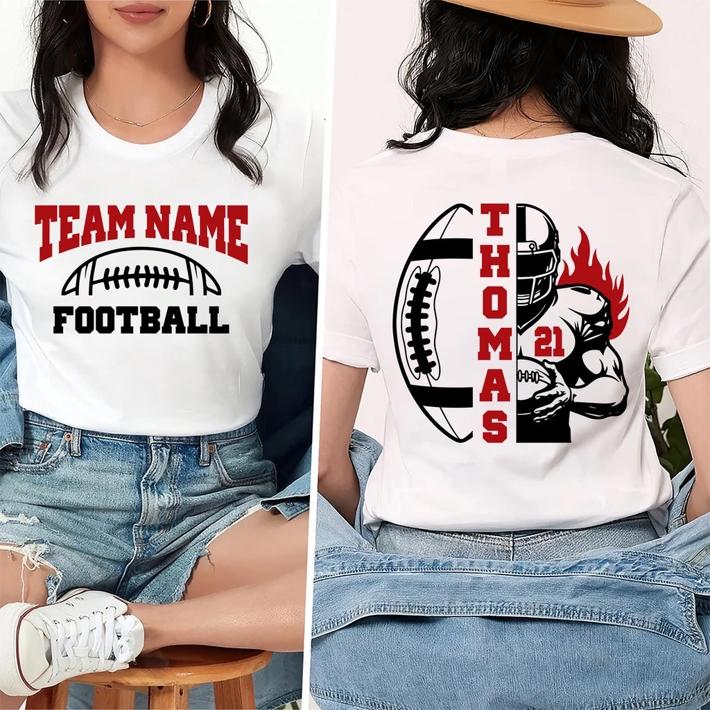 Personalized Football Shirt, Custom Team Name and Number Shirt, Football Mom Tee, Front Back