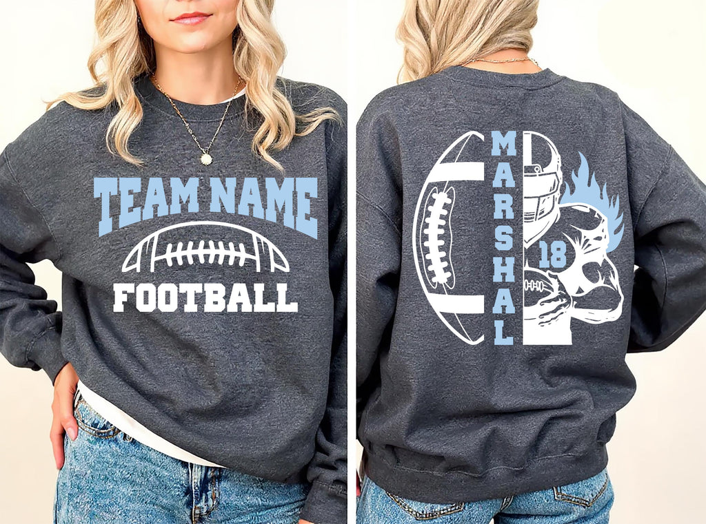 Personalized Football Sweatshirt, Custom Team Name and Number Shirt, Football Mom Sweatshirt, Front Back