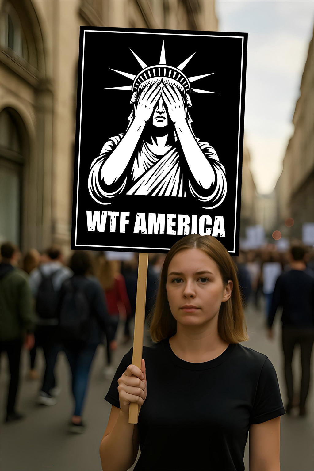 No Kings In America Protest Sign, Anti-Trump, WTF America, Democracy Not Oligarchy Political Activist Poster Resist Fascism Rally Sign