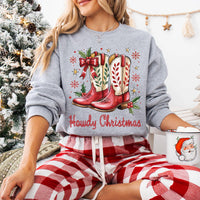 Howdy Christmas Sweatshirt, Cowgirl Boots Christmas Shirt, Coquette Cowgirl Sweatshirt