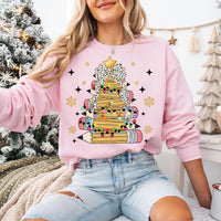 Christmas Pencil Tree Teacher Sweatshirt, Crayon Tree Light Shirt, Teacher Christmas Sweatshirt