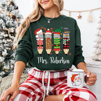 Christmas Pencil Tree Teacher Shirt, Crayon Tree Light Shirt, Teacher Christmas Tee