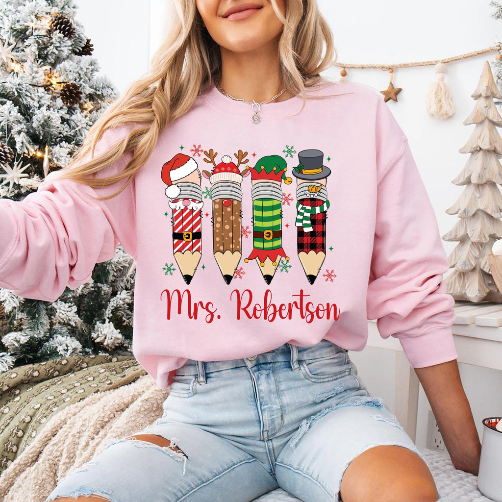Christmas Pencil Tree Teacher Shirt, Crayon Tree Light Shirt, Teacher Christmas Tee