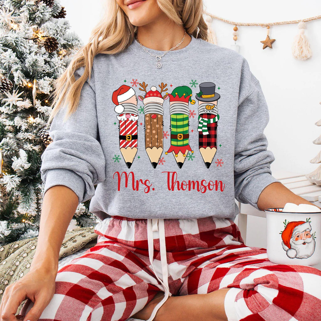 Christmas Pencil Tree Teacher Shirt, Crayon Tree Light Shirt, Teacher Christmas Tee