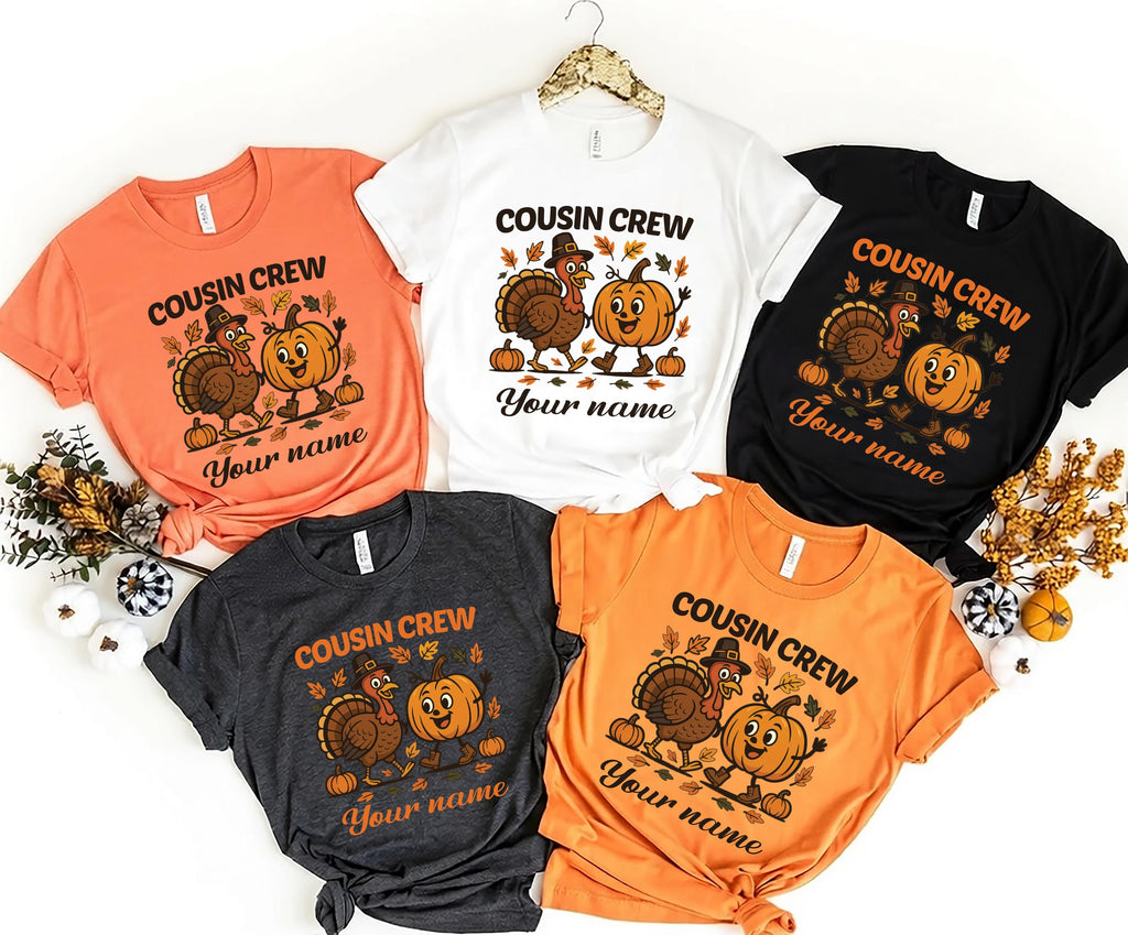 Custom Cousin Crew Thanksgiving Shirt, Personalized Family Thanksgiving Shirt, Matching Thanksgiving Kids Tee