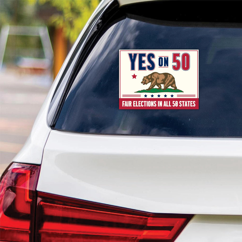 Yes on Prop 50 Vinyl Sticker, Anti-Gerrymandering Political Decal, California Election Reform Sticker for Campaign Use, 6" x 4.5"