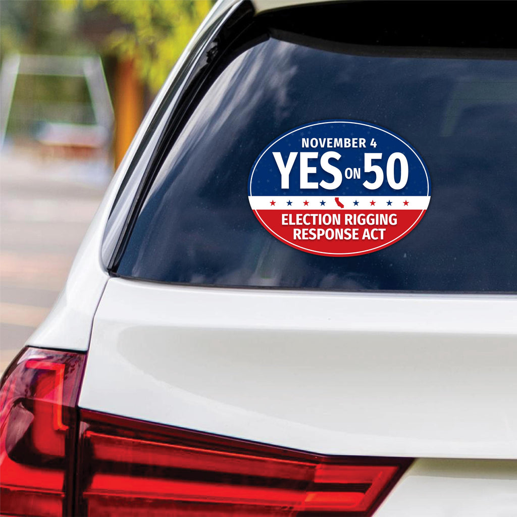 Yes on Prop 50 Vinyl Sticker, Anti-Gerrymandering Political Decal, California Election Reform Sticker for Campaign Use, 6" x 4.5"
