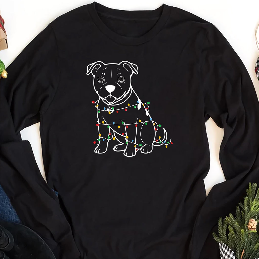 Cute Christmas Dog Long Sleeve Shirt, Pitbull Holiday Shirt, Family Xmas Tee
