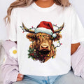 Highland Cow Christmas Shirt, Cow with Christmas Lights Shirt, Holiday Western Farm Tee