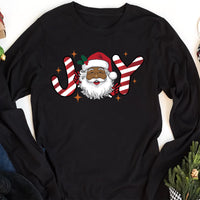 Black Santa Christmas Long Sleeve Shirt, Retro Black Santa Christmas Shirt, Joy Holiday Tee