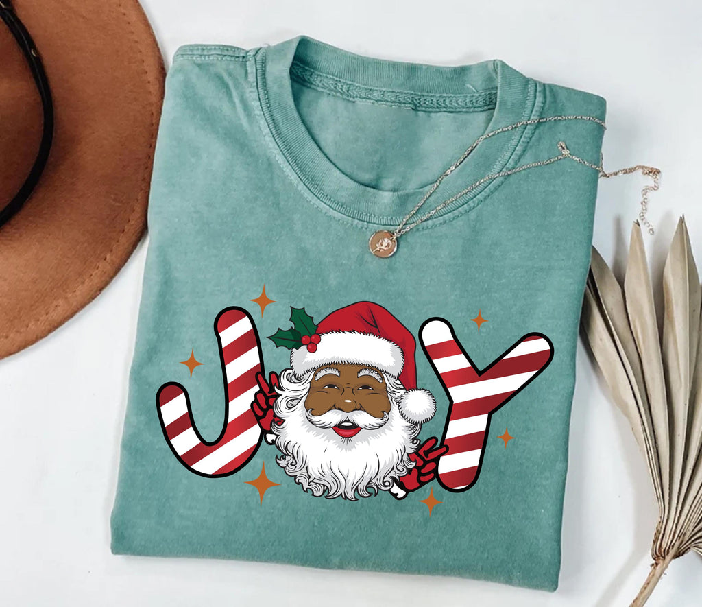 Black Santa Christmas Shirt, Retro Black Santa Christmas Shirt, Joy Holiday Tee