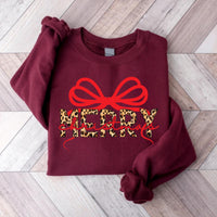 Coquette Leopard Merry Christmas Sweatshirt, Merry Christmas Shirt, Preppy Christmas Sweatshirt