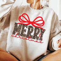 Coquette Leopard Merry Christmas Sweatshirt, Merry Christmas Shirt, Preppy Christmas Sweatshirt