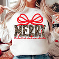 Coquette Leopard Merry Christmas Sweatshirt, Merry Christmas Shirt, Preppy Christmas Sweatshirt