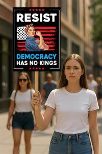 Democracy Has No Kings Protest Sign, Anti-Trump Resistance Political Activist Protest Poster, Resist Fascism Rally Sign