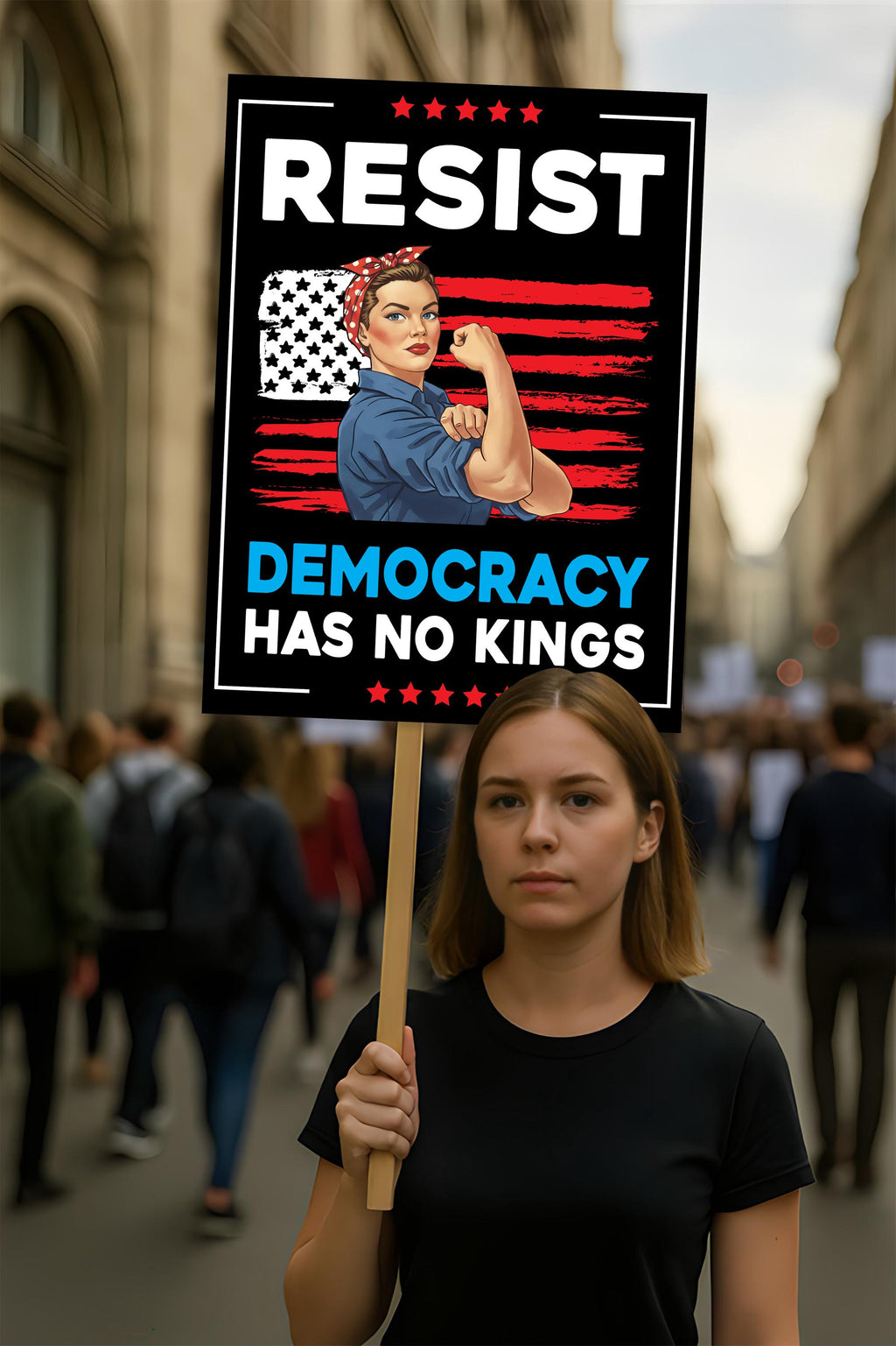 Democracy Has No Kings Protest Sign, Anti-Trump Resistance Political Activist Protest Poster, Resist Fascism Rally Sign
