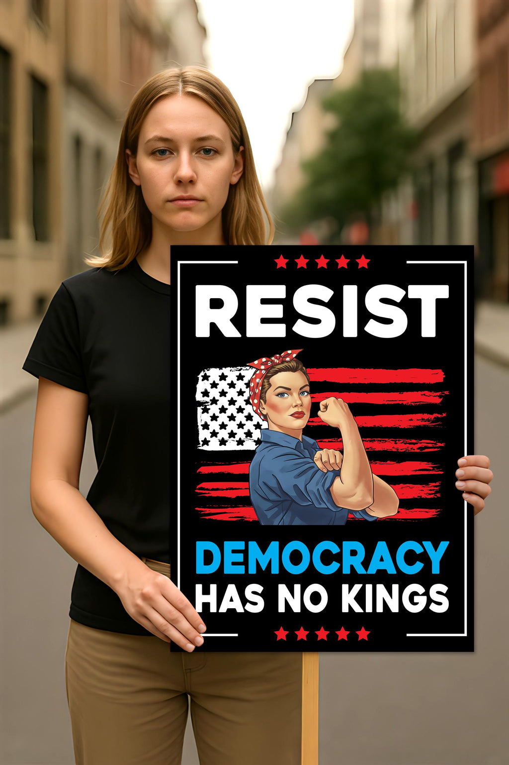 Democracy Has No Kings Protest Sign, Anti-Trump Resistance Political Activist Protest Poster, Resist Fascism Rally Sign