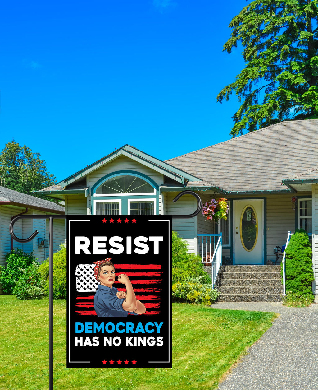 Democracy Has No Kings Garden Flag, Double Sided, No Kings In America Protest, Anti-Trump Flag, Resist Racism, Resist Fascism Flag
