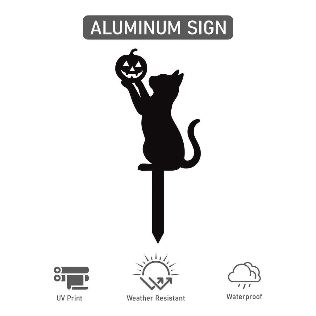 Halloween Black Cat Yard Signs, 2Pcs Metal Cat Pumpkin Silhouette Stakes, Outdoor Halloween Garden Decoration, Spooky Lawn Party Decor