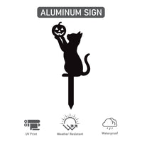 Halloween Black Cat Yard Signs, 2Pcs Metal Cat Pumpkin Silhouette Stakes, Outdoor Halloween Garden Decoration, Spooky Lawn Party Decor
