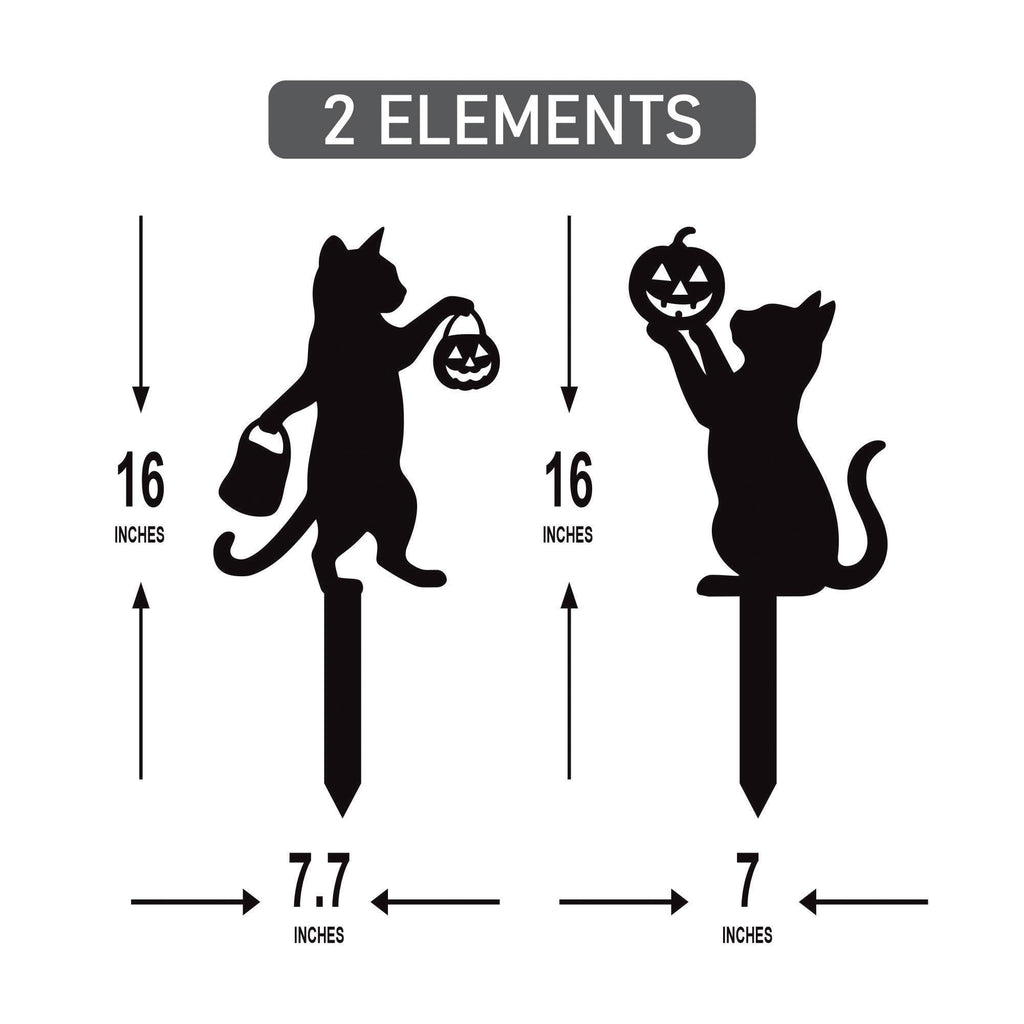Halloween Black Cat Yard Signs, 2Pcs Metal Cat Pumpkin Silhouette Stakes, Outdoor Halloween Garden Decoration, Spooky Lawn Party Decor