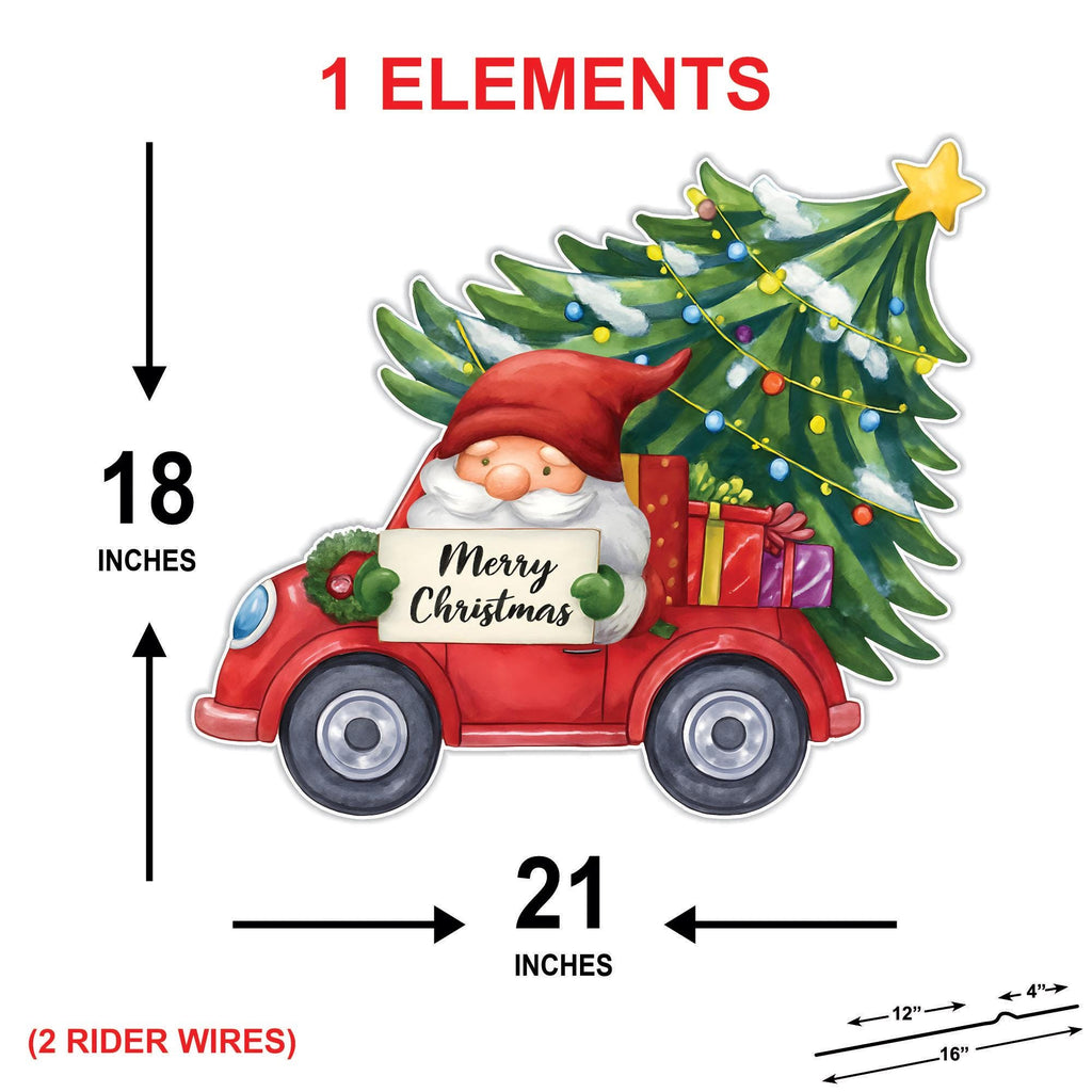 Christmas Gnome Red Truck Yard Sign, Holiday Outdoor Lawn Stake with Tree & Gift Boxes, Merry Christmas Welcome Yard Decorations with Stakes