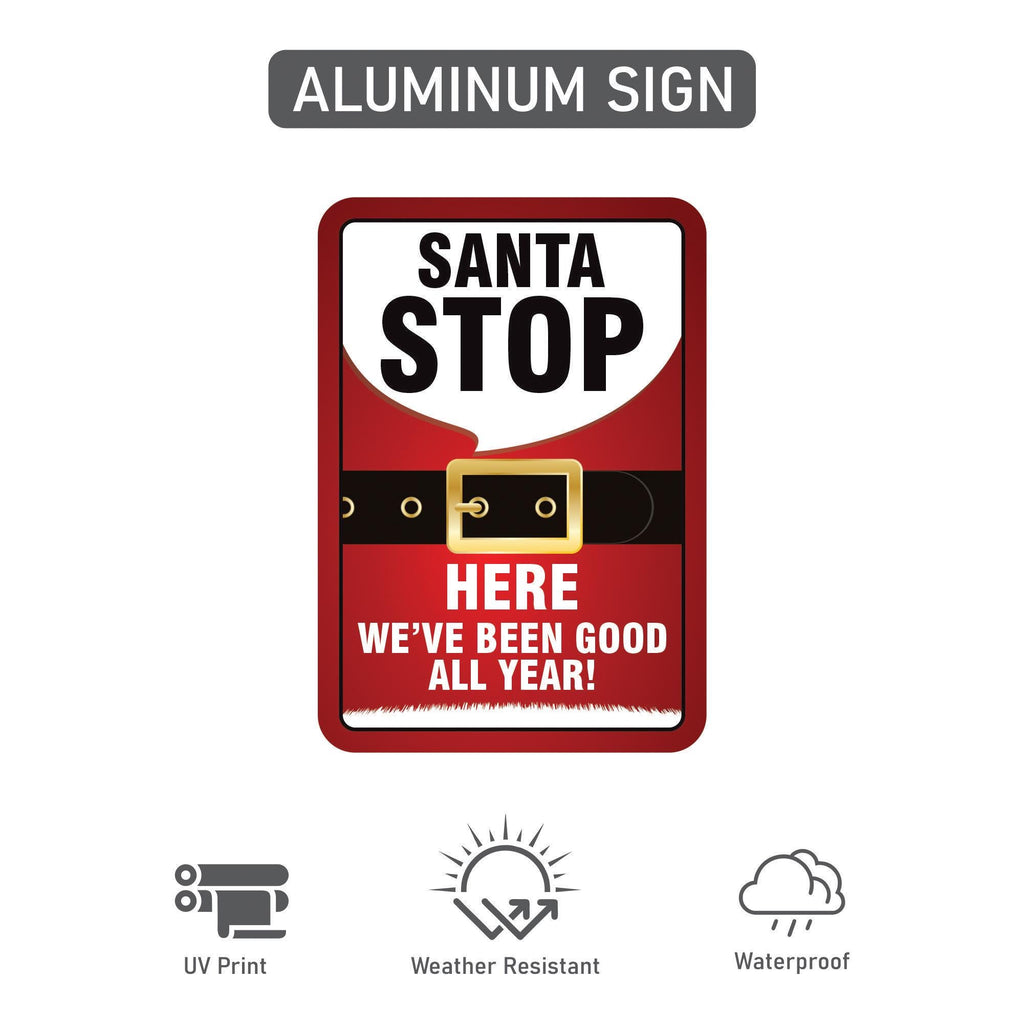 Santa Stop Here Yard Sign with 16" Stake, Aluminum Outdoor Christmas Decoration, Holiday Lawn Garden Pathway Sign for Kids and Families