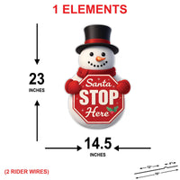 Snowman Santa Stop Here Yard Sign, Outdoor Christmas Lawn Decoration with Stakes, Holiday Snowman Garden Welcome Sign for Home & Patio Décor